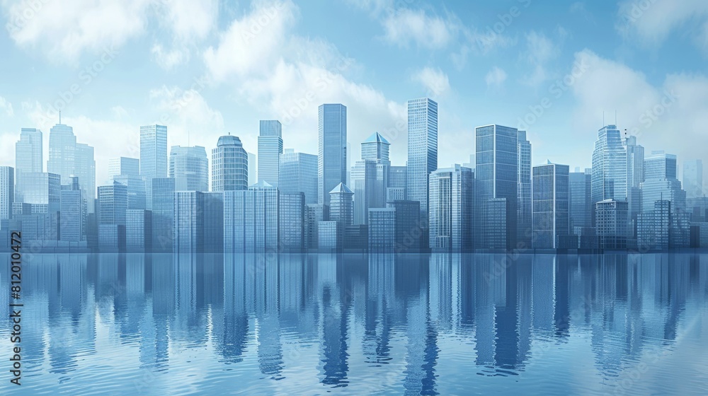 Fototapeta premium futuristic city with skyscrapers reflecting in water