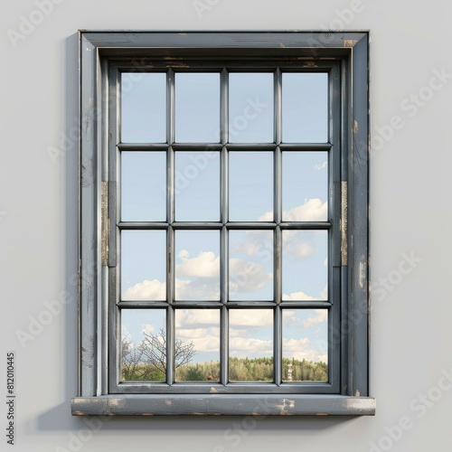 Blue Wooden Window Frame Isolated On White Background