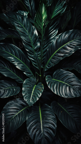 Tropical Leaf Texture  Abstract Black Leaves Creating Dark Nature Background.
