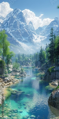 Stunning Mountain Lake Landscape with Trees and Rocks