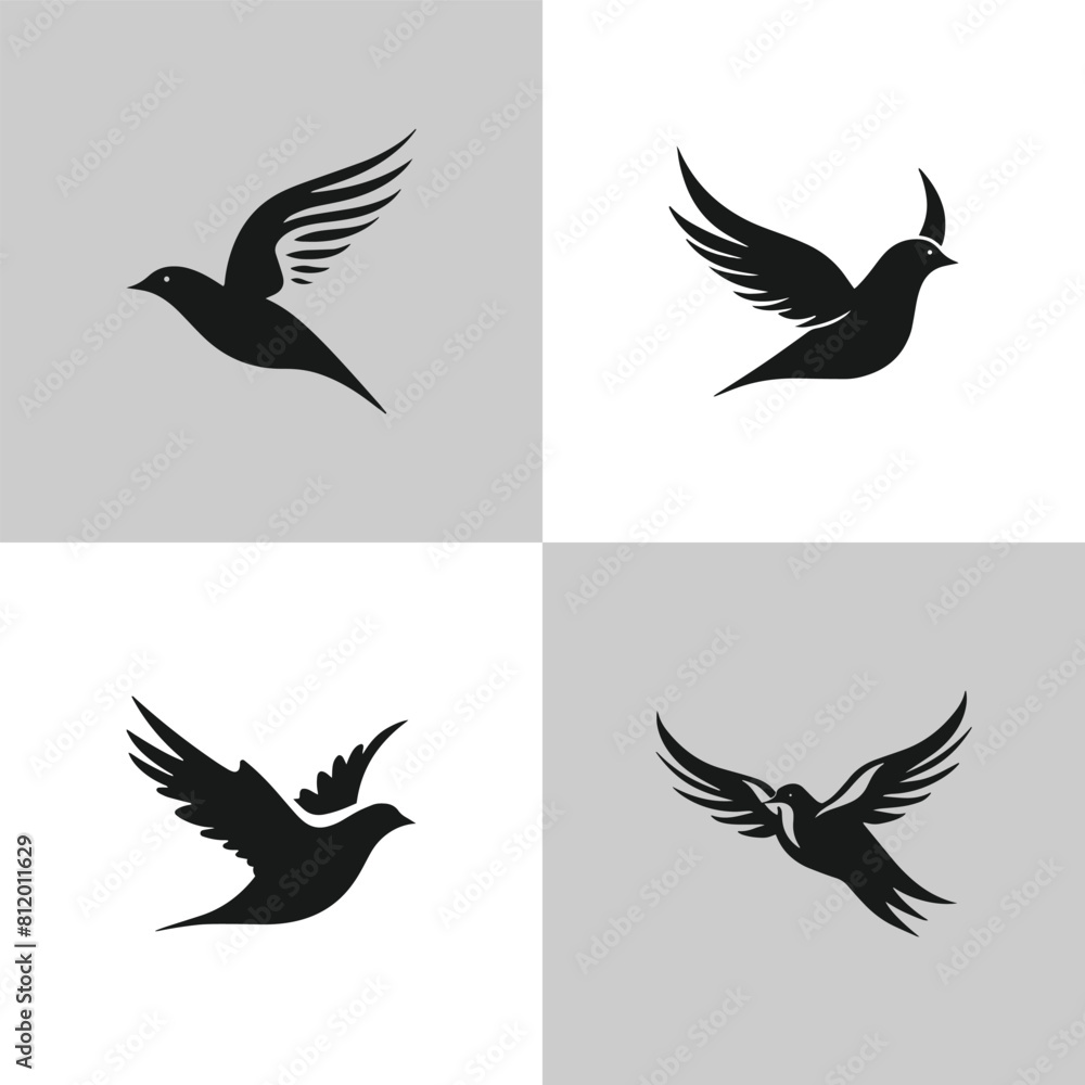 Logo of a bird set icon silhouette design on white background Logo of a bird set icon silhouette design on white background