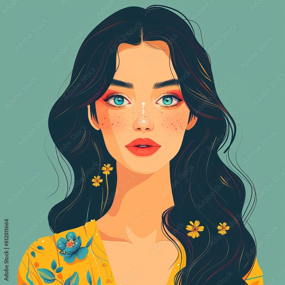 portrait of a beautiful woman with long dark hair and blue eyes portrait of a beautiful woman with long dark hair and blue eyes
