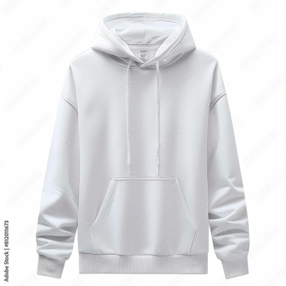 A model of a white hoodie with a pocket in the front A model of a white hoodie with a pocket in the front