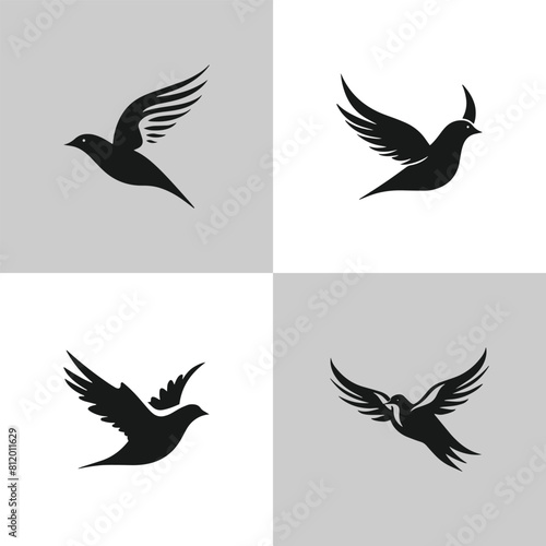 Logo of a bird set icon silhouette design on white background