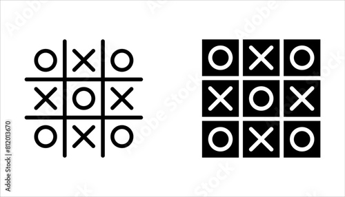 Tic tac toe icons set, noughts and crosses game on white background
