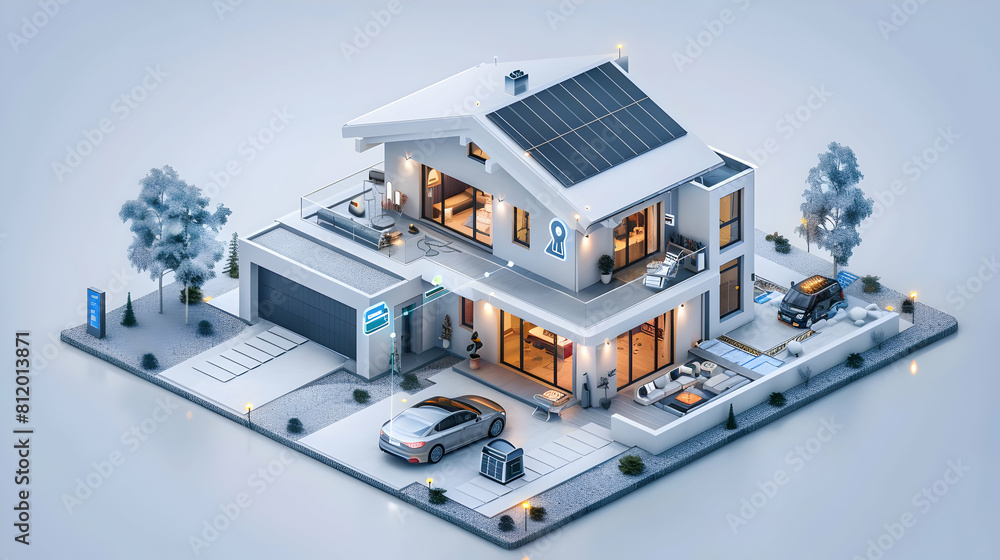 Discover the Future of Home Buying: Interactive Smart Home Tour Showcasing Innovative Automated Systems in Isometric Illustration Scene Discover the Future of Home Buying: Interactive Smart Home Tour Showcasing Innovative Automated Systems in Isometric Illustration Scene