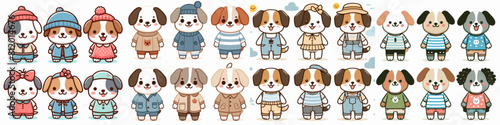 vector set of cute animals standing wearing clothes