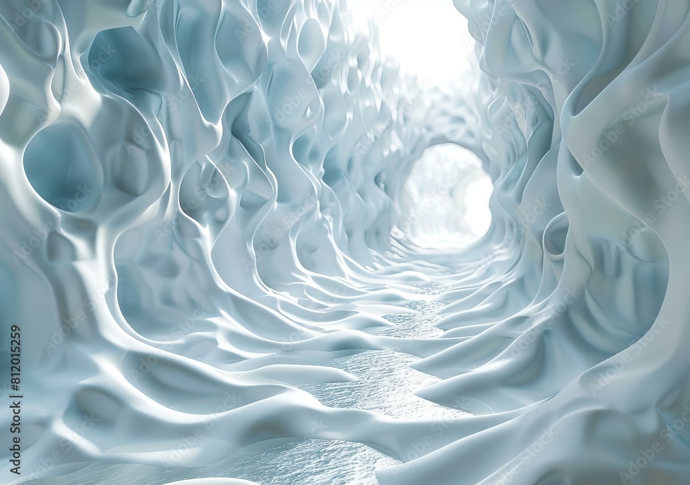 Obraz premium Ice cave with blue light shining through