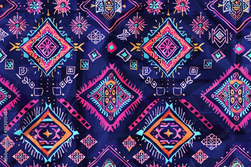 seamless pattern, local fabric pattern in the trapezoidal concept Pink-orange stripes on a dark blue background. seamless pattern, local fabric pattern in the trapezoidal concept Pink-orange stripes on a dark blue background.