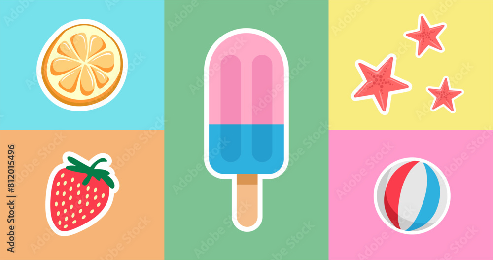 colorful objects on a bright background. summer background illustration. colorful objects on a bright background. summer background illustration.