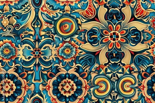 seamless pattern  local fabric pattern in a floral concept Orange  Yellow  Blue  Red