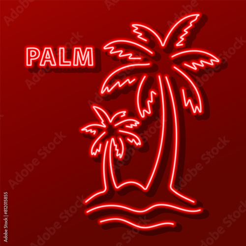 palm tree neon sign, modern glowing banner design, colorful modern design trend. Vector illustration.