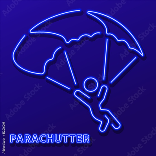 parachutist neon sign, modern glowing banner design, colorful modern design trend. Vector illustration.
