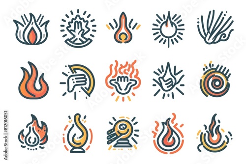 Collection of fire and water themed icons for various design projects