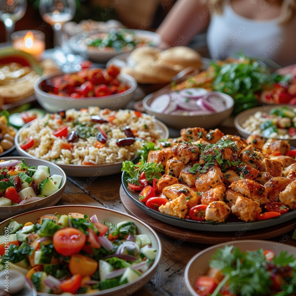 Table Loaded With Various Plates of Food Table Loaded With Various Plates of Food
