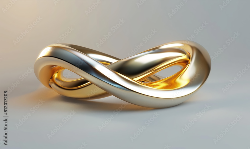 Abstract chrome metal golden ring. Wavy liquid metal shape rotating around empty space Abstract chrome metal golden ring. Wavy liquid metal shape rotating around empty space