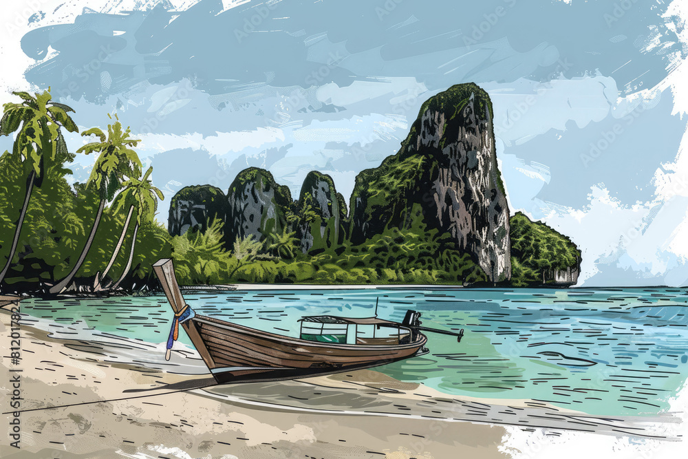 Hand drawn thailand travel illustration
