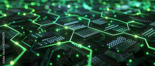 green hexagon pattern glowing circuit board with technology background, futuristic digital and high tech concept