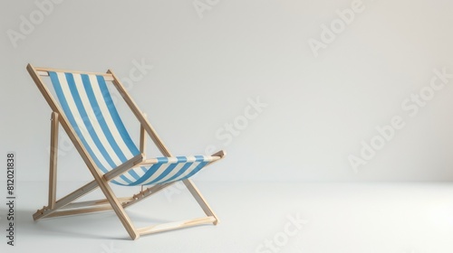 Seaside Serenity Blue Striped Beach Chair for Summer Getaways  Set Against Pristine White Background 