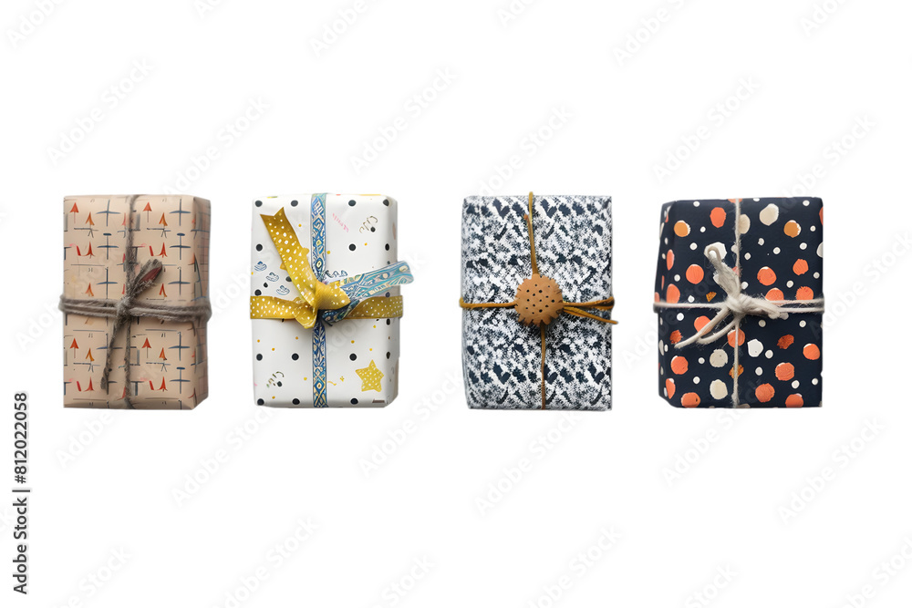 A set of 4 different styles of ribbon gift boxes, transparent background A set of 4 different styles of ribbon gift boxes, transparent background