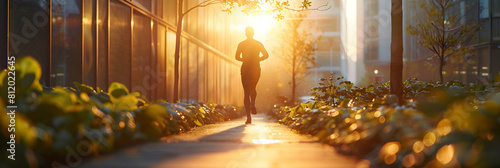 Photo realistic concept of an Executive Taking a Morning Jog before Work, combining fitness and mental preparation for the day ahead photo