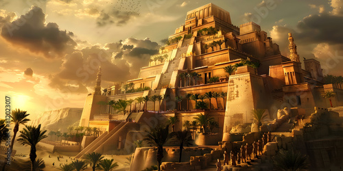 Sumerian Civilization, A building with a tower with temple on it photo