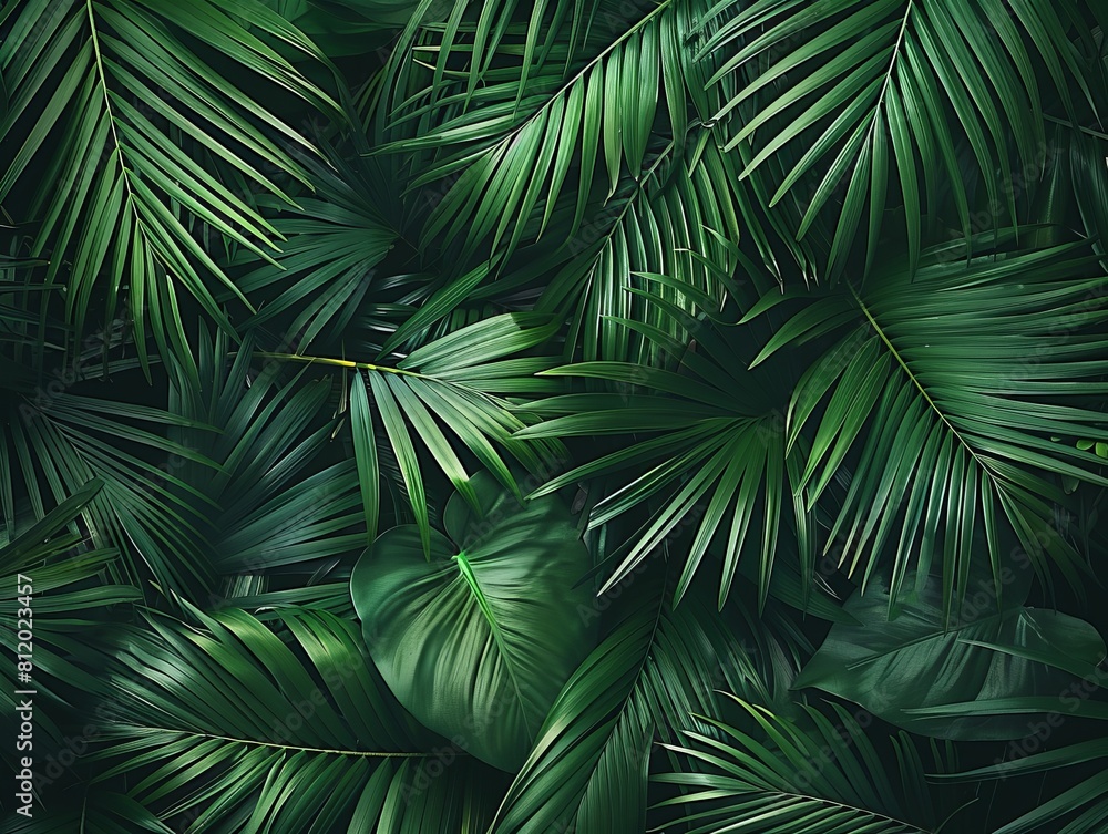 Green tropical leaves and palm tree leaves background Green tropical leaves and palm tree leaves background