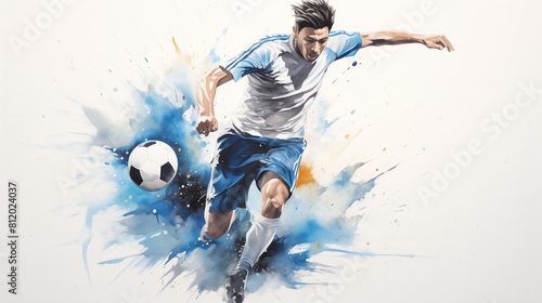 soccer player with ball abstract background