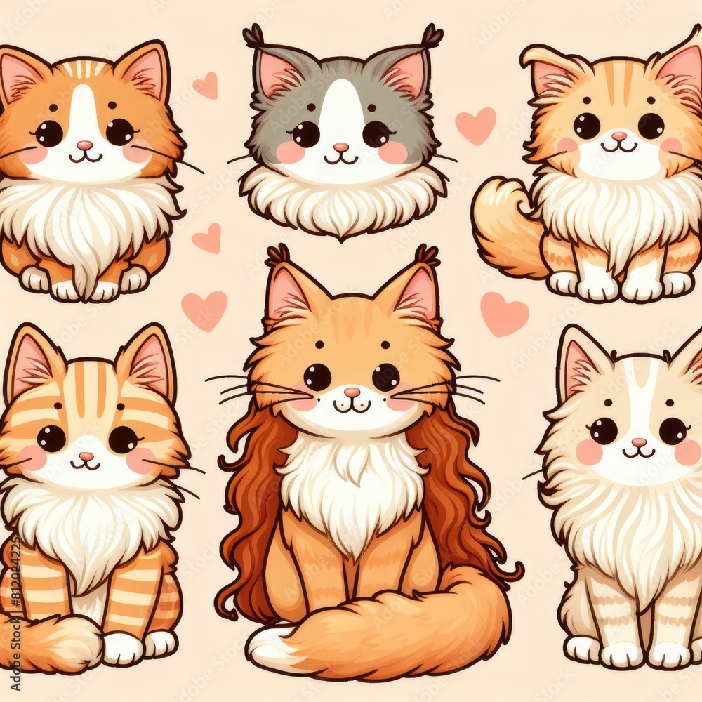 Many cartoon cats art realistic used for printing illustrator. Many cartoon cats art realistic used for printing illustrator.