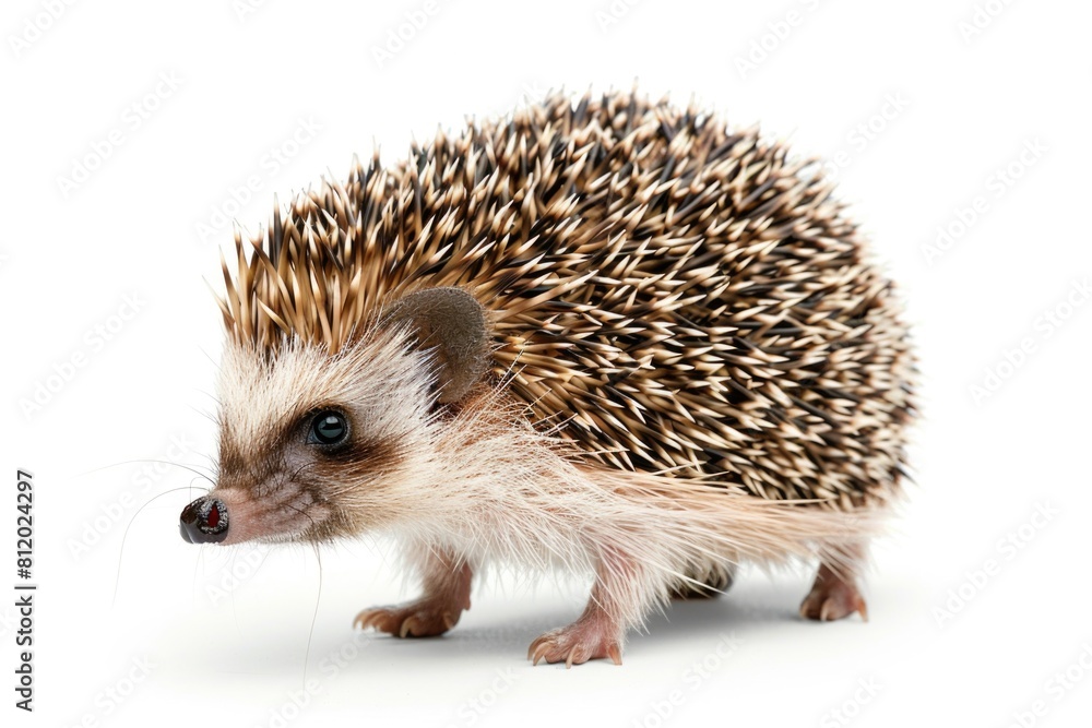 Fototapeta premium Adorable hedgehog standing on a white background, perfect for animal lovers and nature enthusiasts