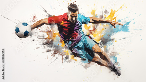 soccer player with ball abstract background