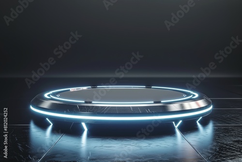 Sleek Futuristic Platform with Blue Neon Lights 