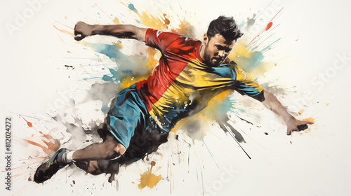 soccer player with ball abstract background