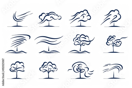 A diverse collection of nine unique tree types. Can be used for educational materials or nature-themed designs photo