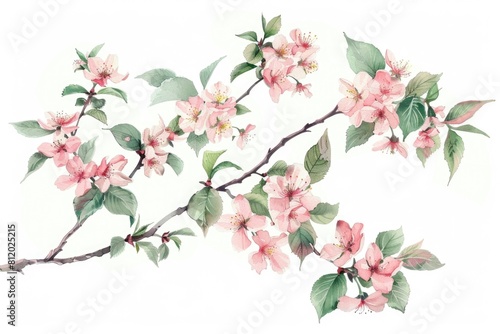 Beautiful pink flowers blooming on a branch  perfect for spring designs