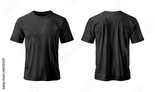 Front and Back View of Blank Black T-Shirt Mockup , PNG mockup