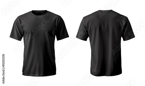 Front and Back View of Blank Black T-Shirt Mockup , PNG mockup