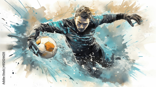 soccer player with ball on abstract colorful background