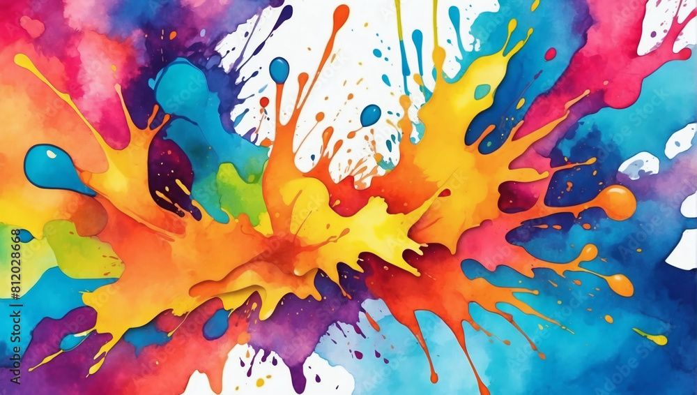 Vibrant Watercolor Splash, Bright and Colorful Paint Background Texture