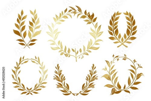 Four elegant golden wreaths on a clean white background. Perfect for festive designs or decorative elements