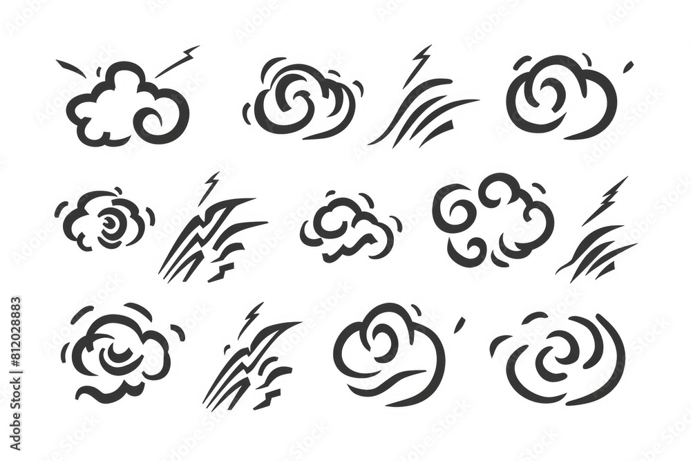 A collection of nine different weather icons. Can be used for weather forecasting websites or apps A collection of nine different weather icons. Can be used for weather forecasting websites or apps