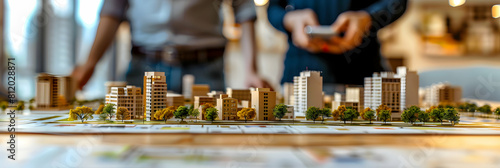 Photo Realistic of Property Developer discussing Urban Renewal Projects with City Planners, focusing on revitalization and community benefits   Stock Photo Concept photo