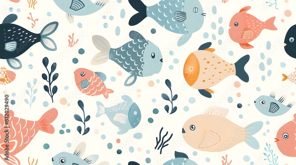 Vibrant Underwater Cartoon Fish Pattern for Children's Decor Vibrant Underwater Cartoon Fish Pattern for Children's Decor