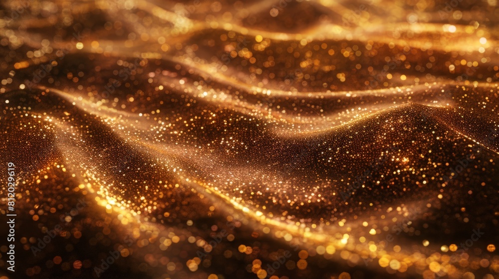 Radiant gold glitter waves blending seamlessly on brown surface Radiant gold glitter waves blending seamlessly on brown surface