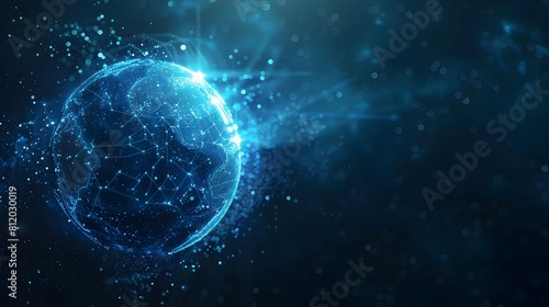 Glowing Digital Globe in Futuristic Blue Technology Background for Business or Science © pkproject