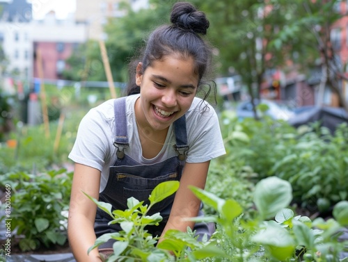Young gardener tending to urban green spaces