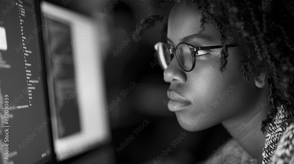Young software developer debugging code on her computer Young software developer debugging code on her computer