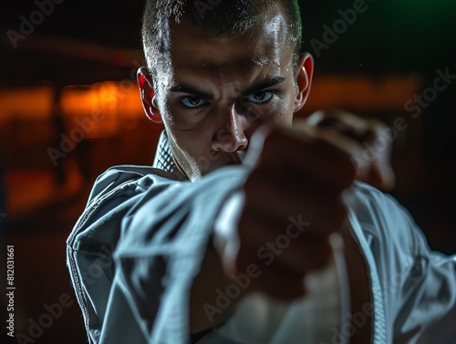 A martial artist delivering a knockout punch with precision photo