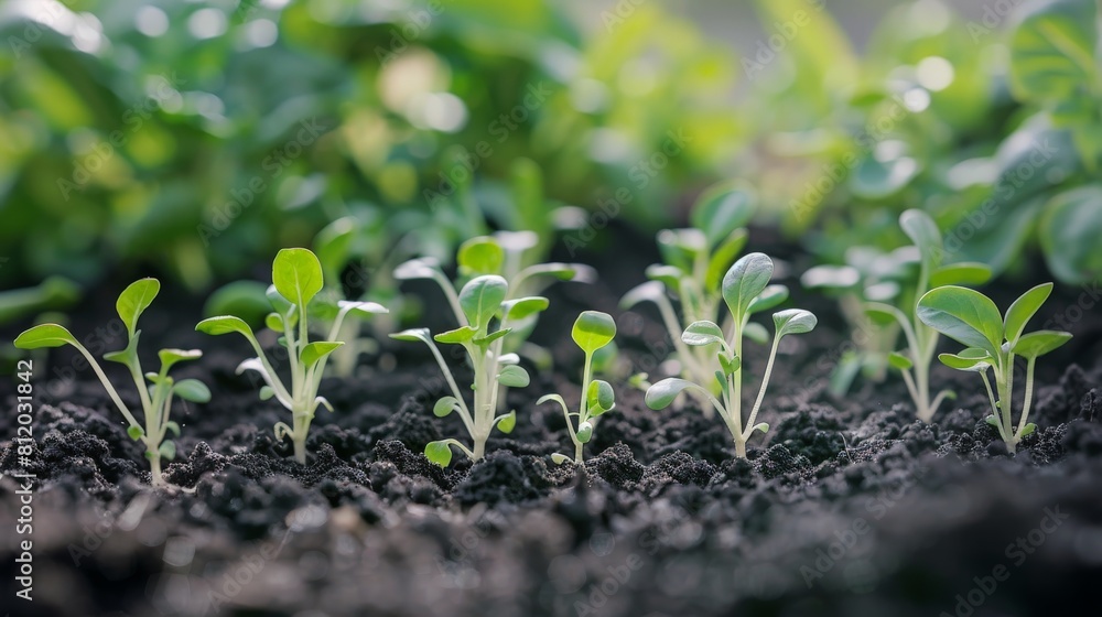 Sprouting vegetable seeds in fertile soil, symbolizing growth Sprouting vegetable seeds in fertile soil, symbolizing growth