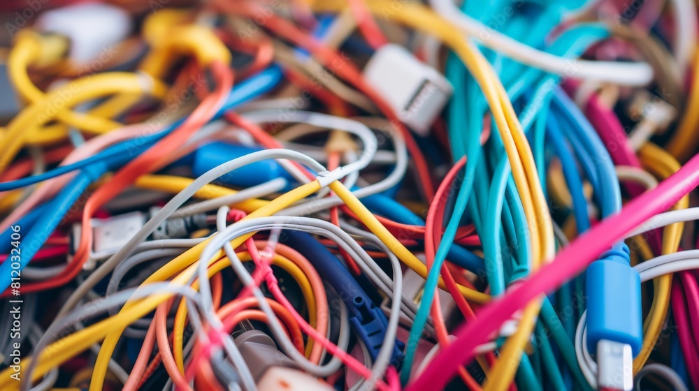 Tangled phone charging cables in need of organization Tangled phone charging cables in need of organization
